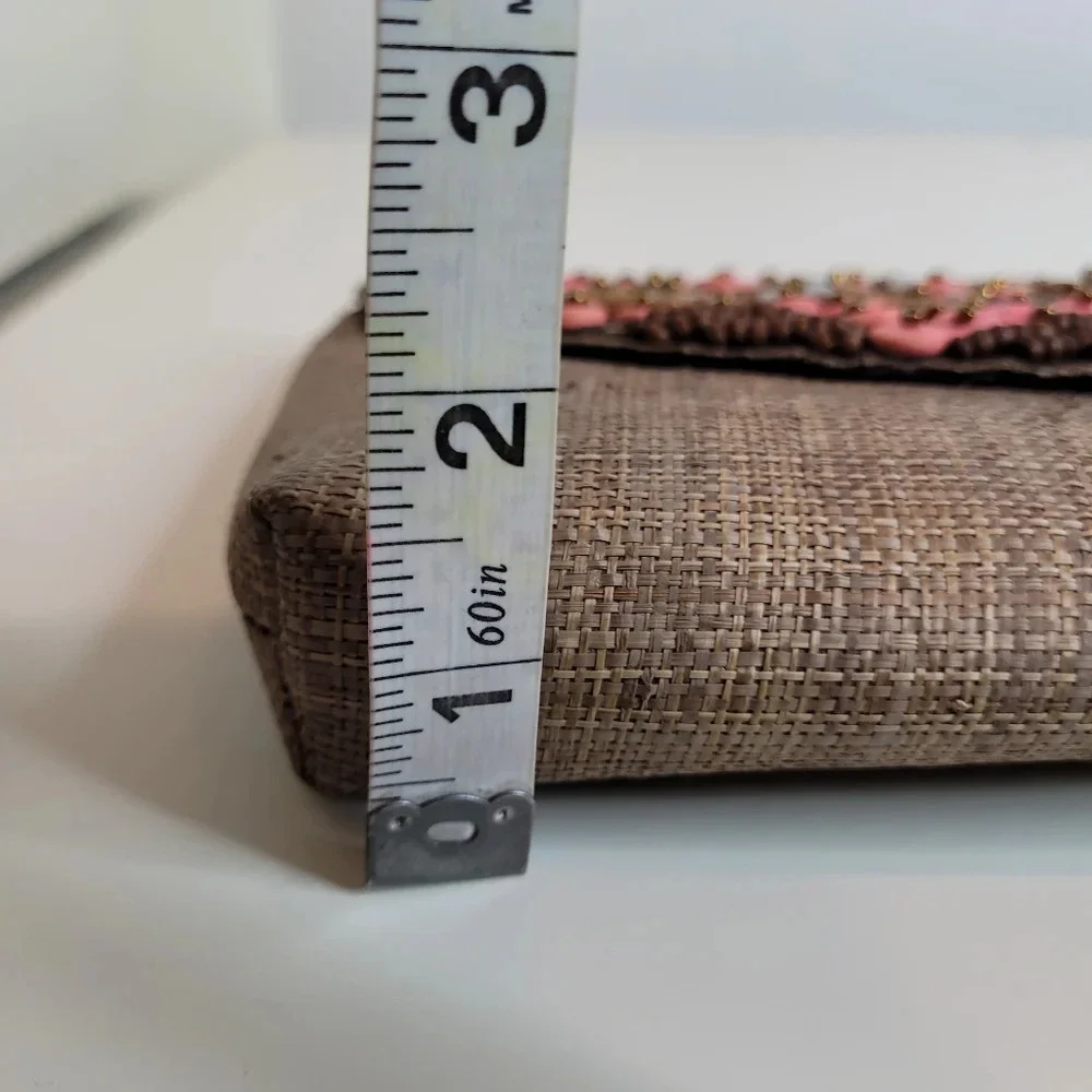Misenka Raffia Hand-Woven Beaded Envelope Clutch Handbag NEW